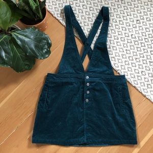 Teal Corduroy Overall Jumper Dress
